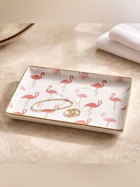 Flamingo Trinket Dish - Pink & Gold Ceramic Jewelry Tray